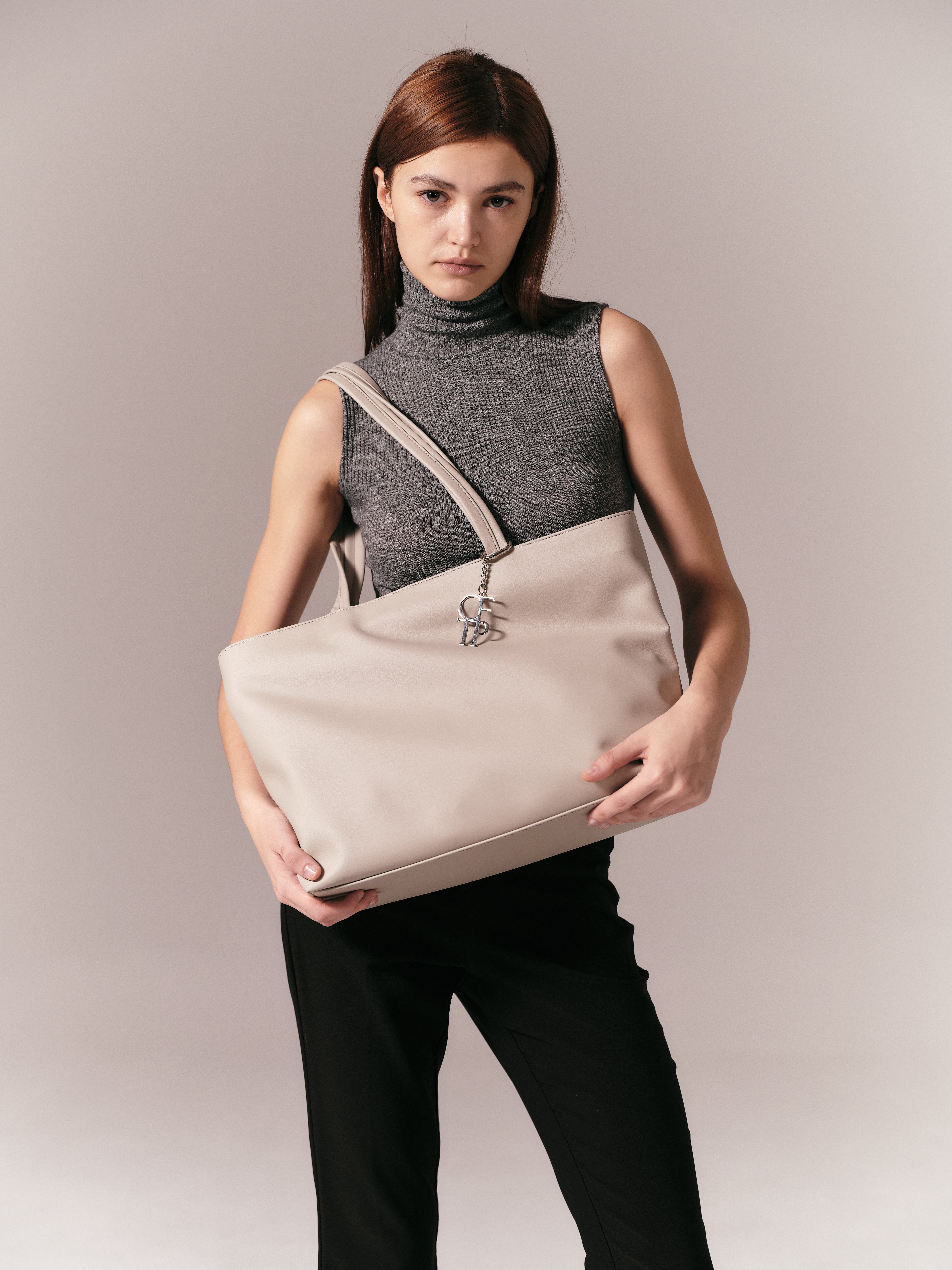 [Pre-order] Marshmallow Bag – Vegan Cactus Leather Shopper Tote (Grey Ivory)